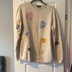 CHARLIE B Beige Sweater with Pink Heart Accent